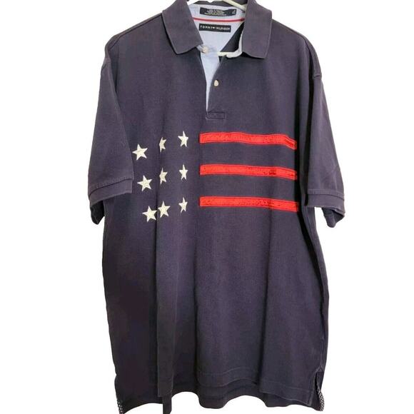 Vtg Tommy Hilfiger Polo Rugby Shirt Mens XL Embroidered Flag Y2k Preppy - Picture 1 of 16